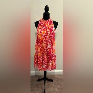 ENTRO Pink, Orange and White Button Neck Flowy Tank Dress -Size Large